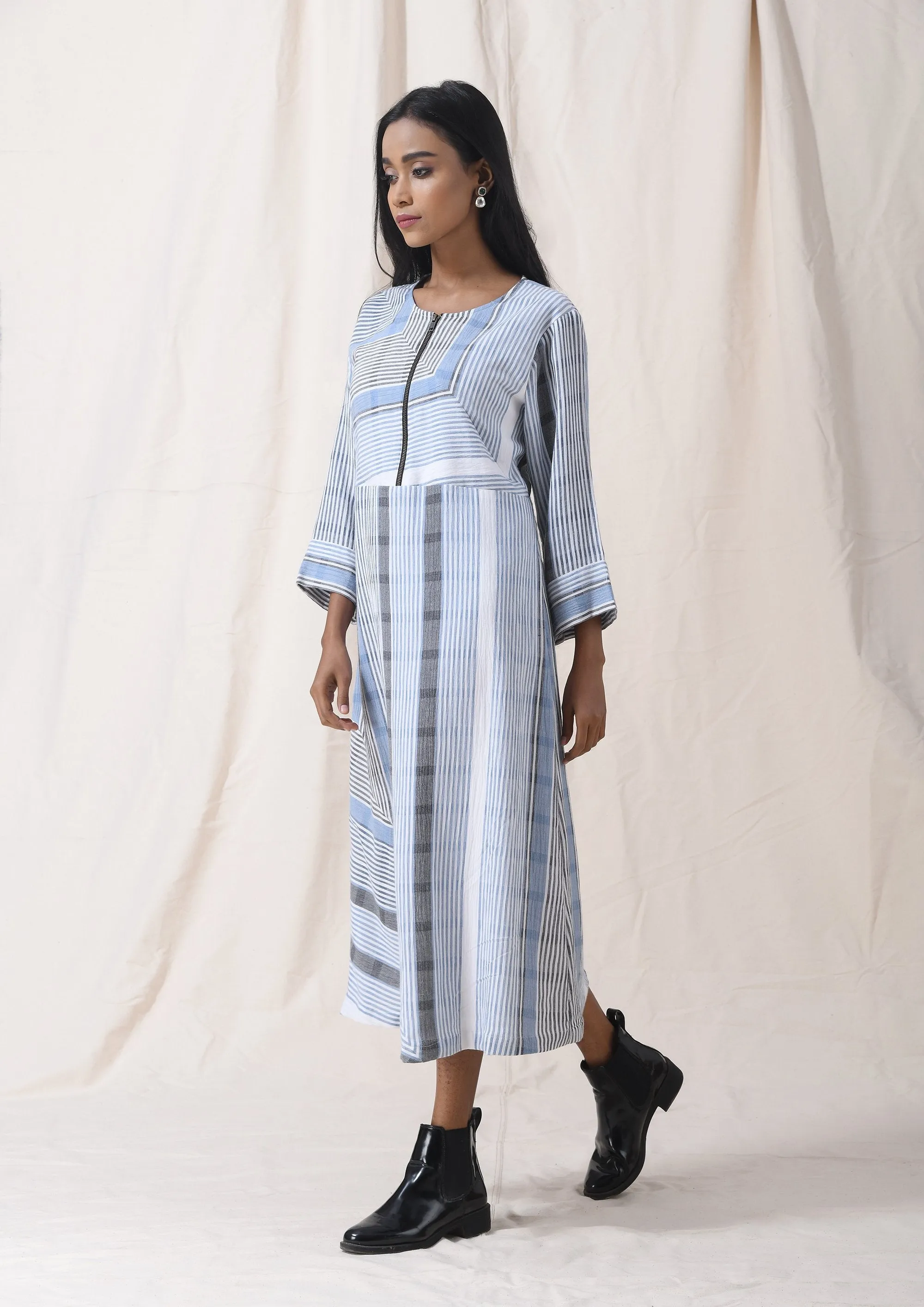 Striped Blue Zipper Dress