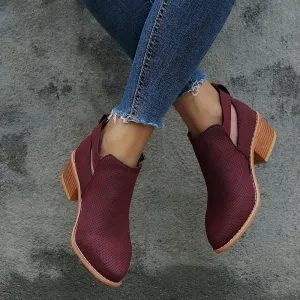 Suede Leather Buckle High Heels Zipper Boots