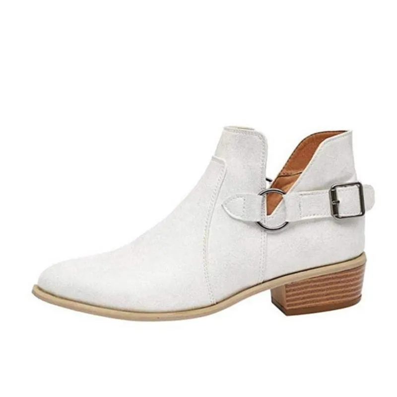 Suede Leather Buckle High Heels Zipper Boots