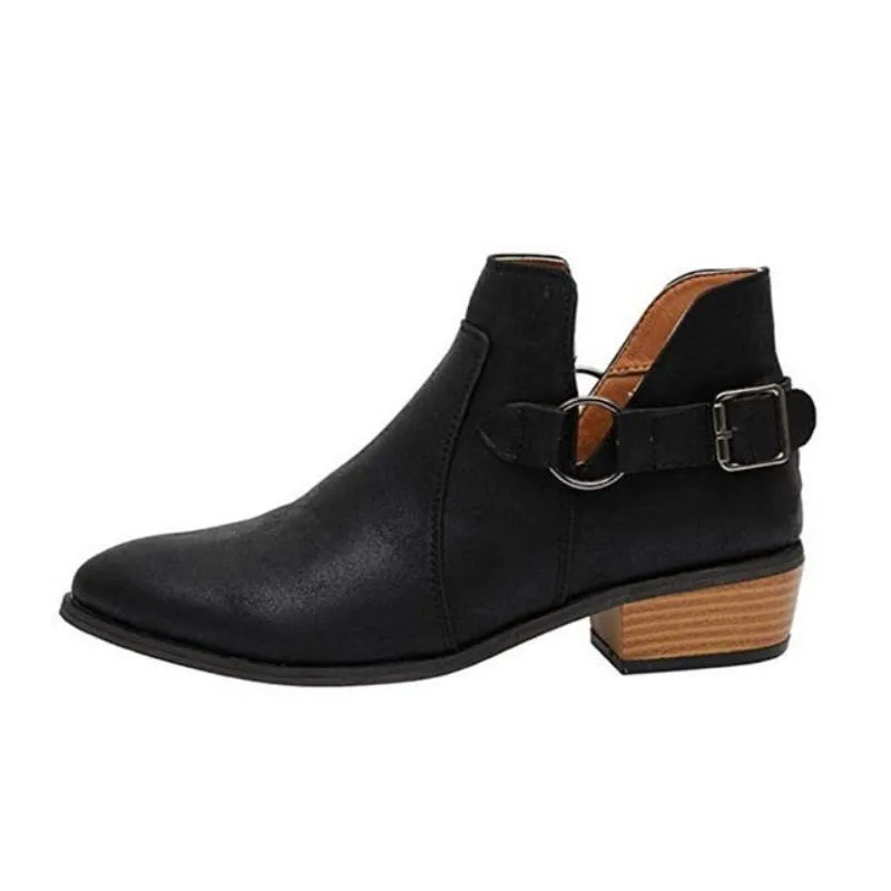 Suede Leather Buckle High Heels Zipper Boots