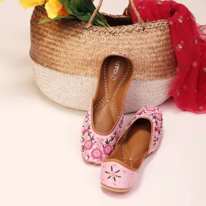 Women Baby Pink Embellished Ethnic Mojaris Flats