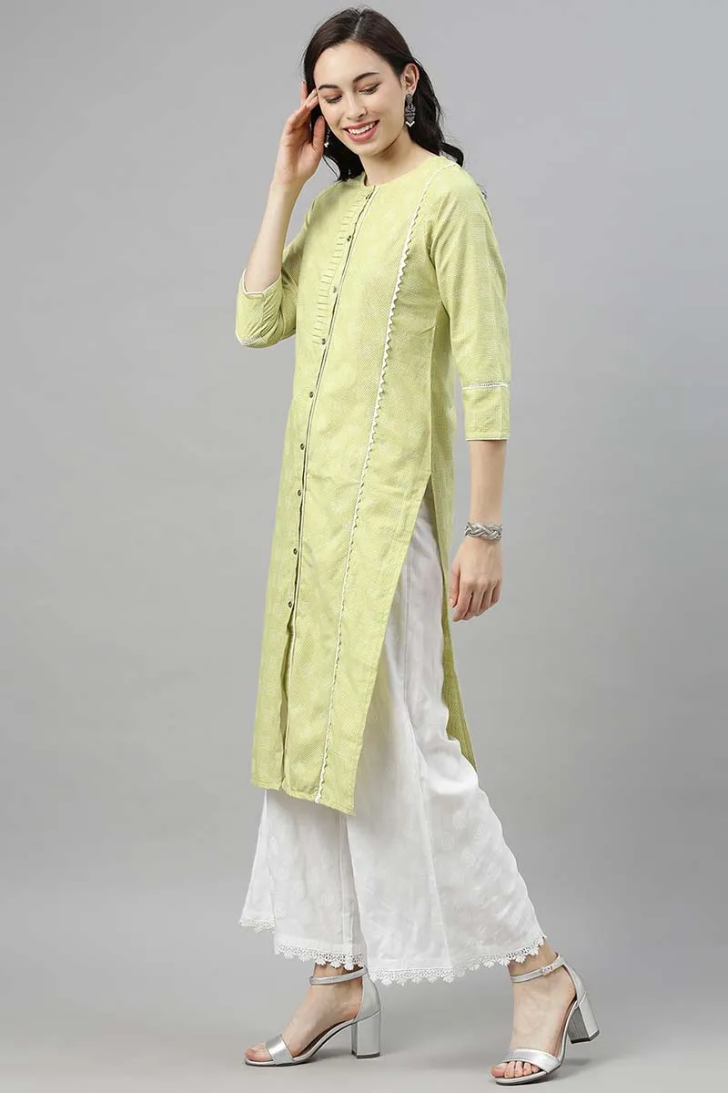 Women Green& White Checked Kurta