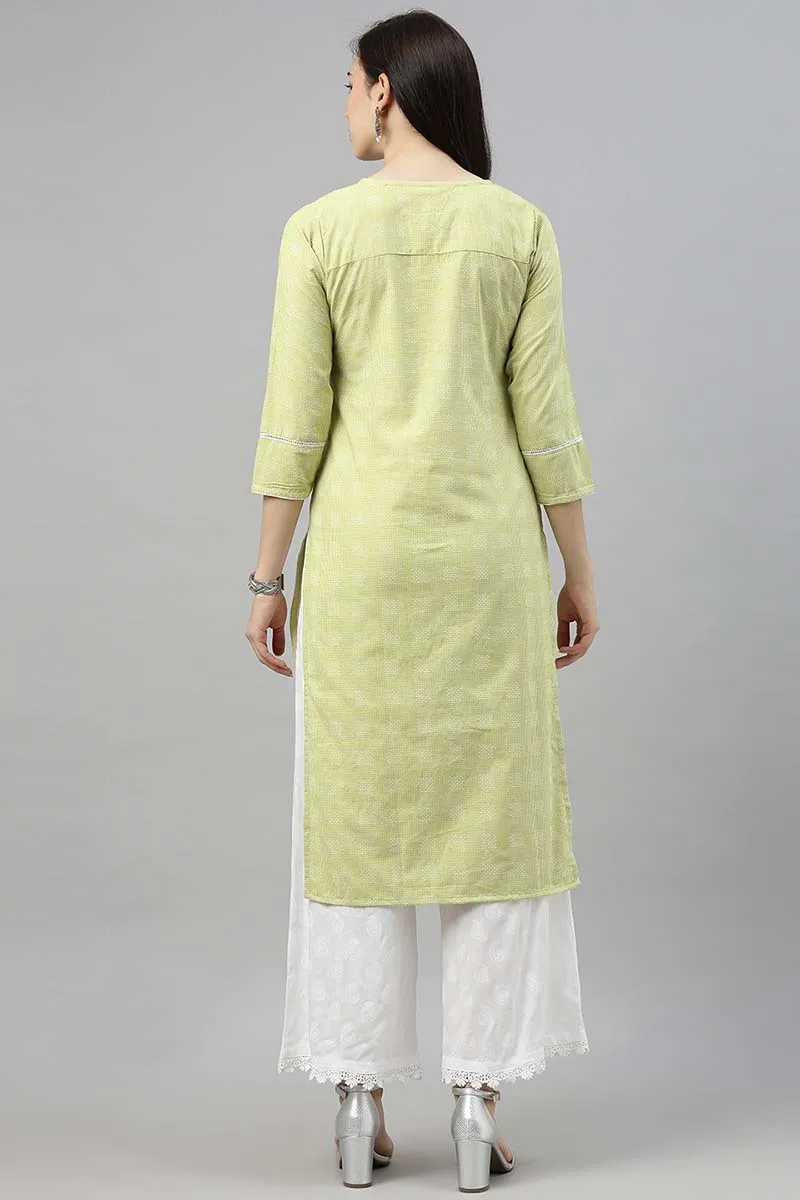 Women Green& White Checked Kurta