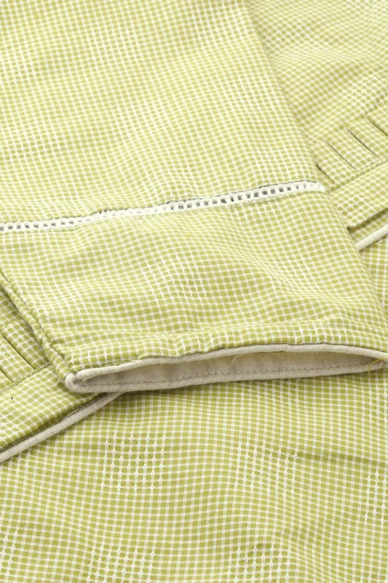 Women Green& White Checked Kurta