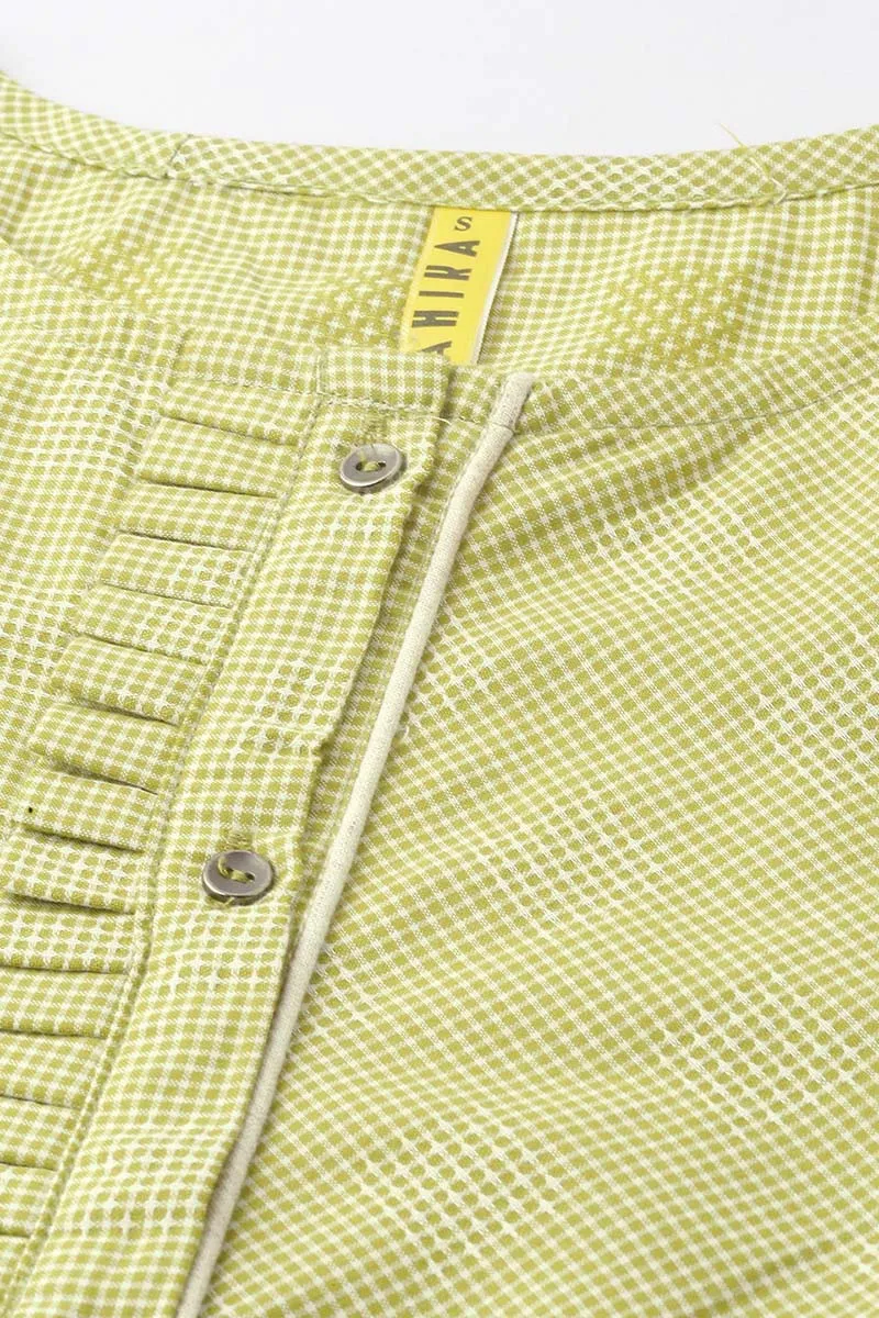 Women Green& White Checked Kurta