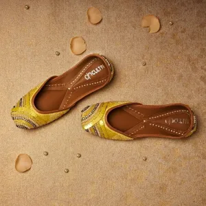 Women Lemon Yellow Embellished Ethnic Mojaris Flats