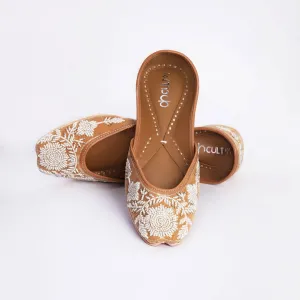 Women Rose Gold Embellished Ethnic Mojaris Flats