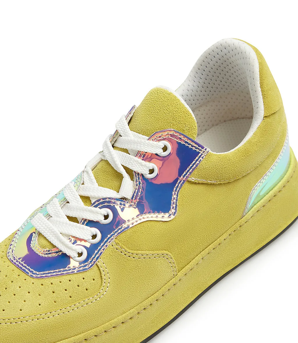 Yellow velour and multicolor patent leather sneakers