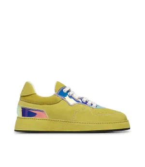 Yellow velour and multicolor patent leather sneakers