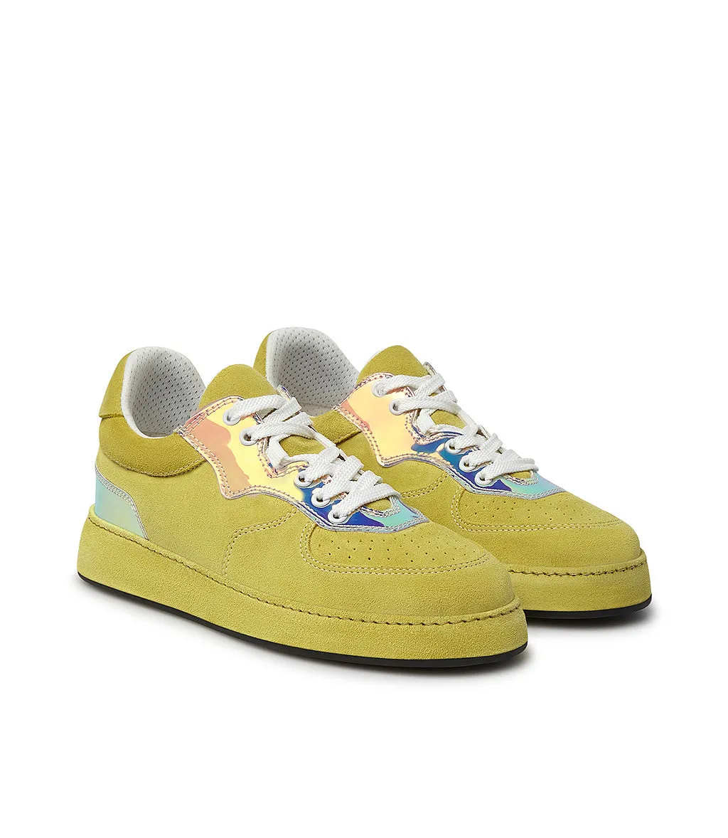 Yellow velour and multicolor patent leather sneakers