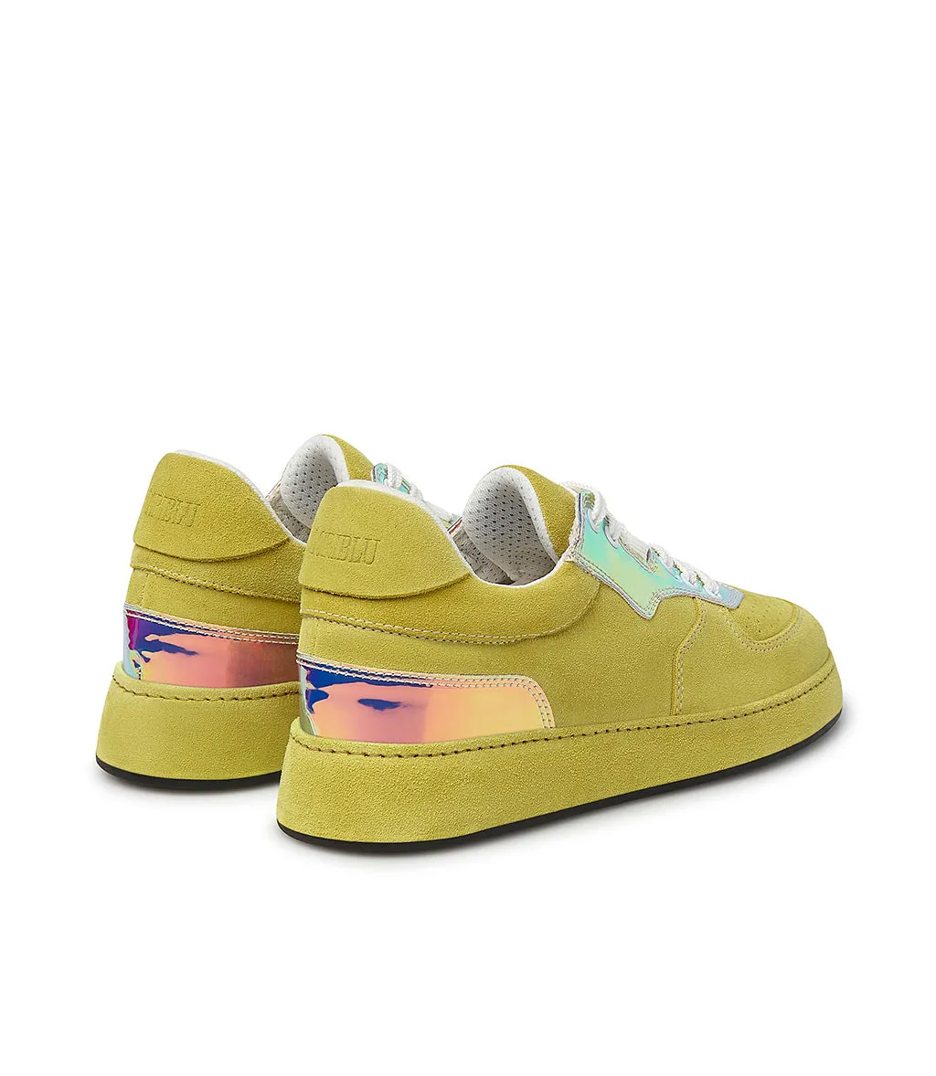 Yellow velour and multicolor patent leather sneakers